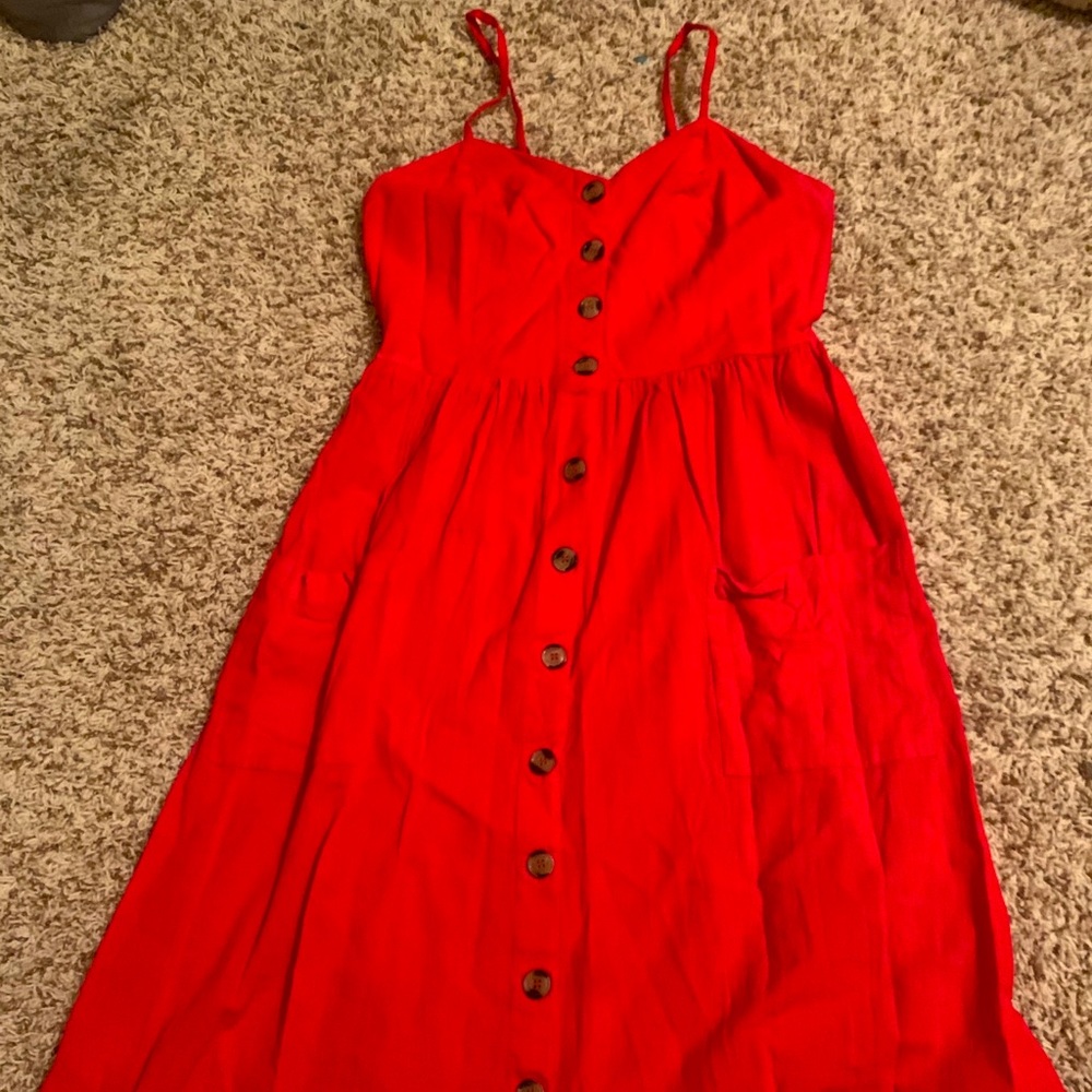 Red Button Down Midi Dress